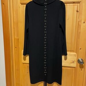 St. John Black Long Sleeve Dress with Gold Accents